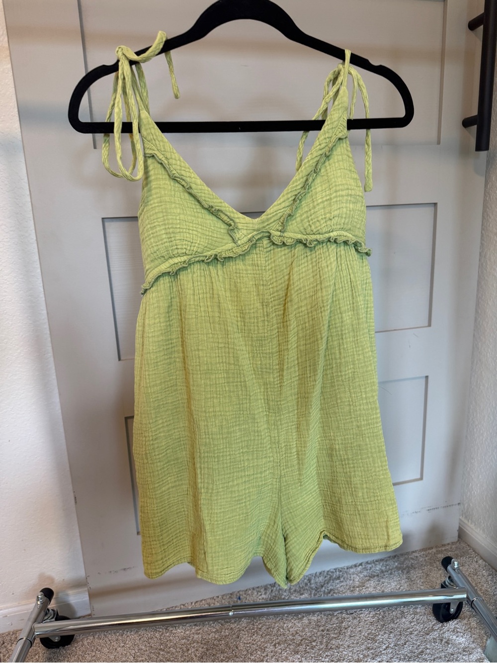 Blue Blush Lime Green Tie-Shoulder Gauze‎ Romper